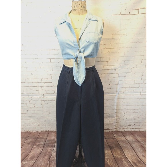 Petite Sophisticate Pants - Petite Sophisticate Womens Slacks Trouser Size 8P Navy Blue Pleated High Waist